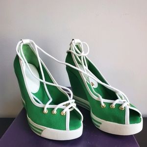Ralph Lauren Collection Evelyn Green Canvas Wedge